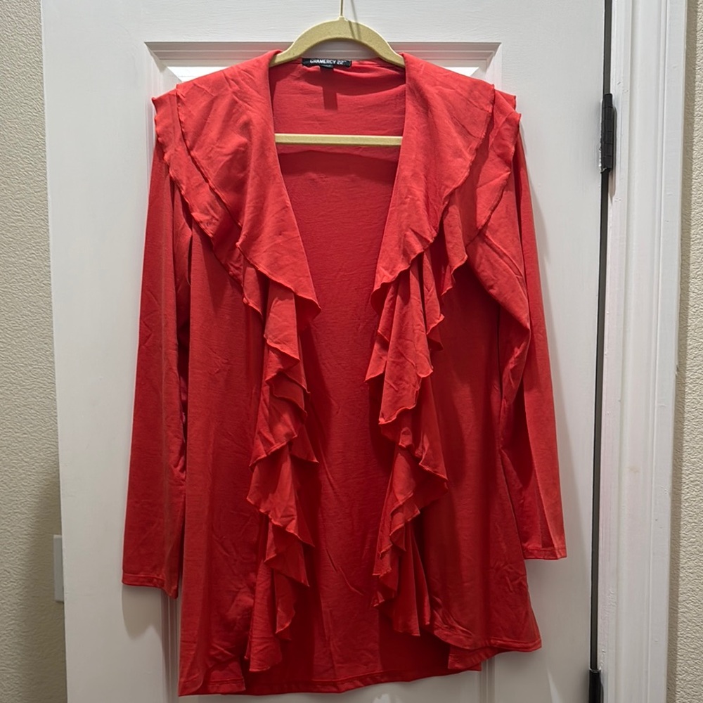 Vibrant Red Ruffled Cardigan